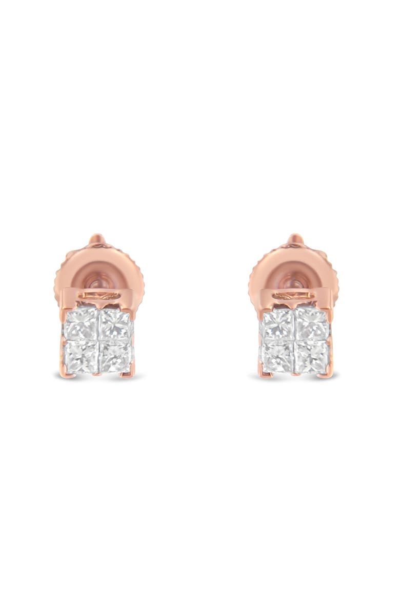 Haus of Brilliance 10KT Gold Princess Diamond Stud Earring, Alternate, color, Rose