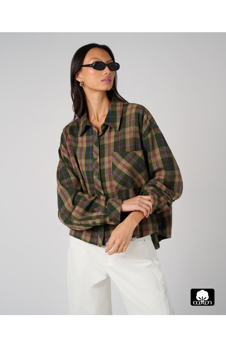 WeWoreWhat Boxy Boyfriend Overshirt, Main, color, Forest Grn Mlti