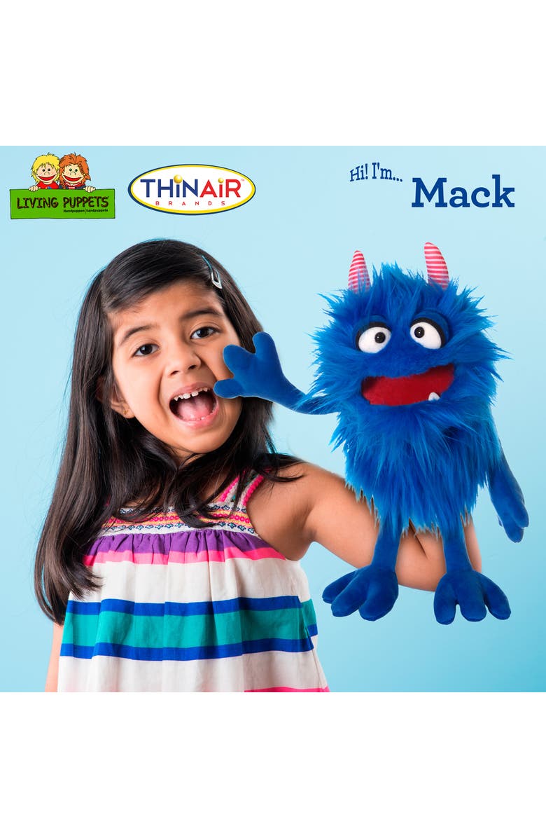 Living Puppets Mack The Blue Friendly Monster 14 Inch Plush Hand Puppet, Handmade, Alternate, color, Blue
