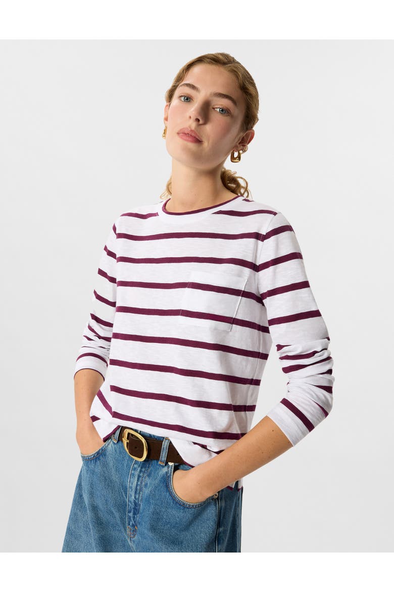 Stripe Crew Neck Pocket Top, Alternate, color, Burg/Multi