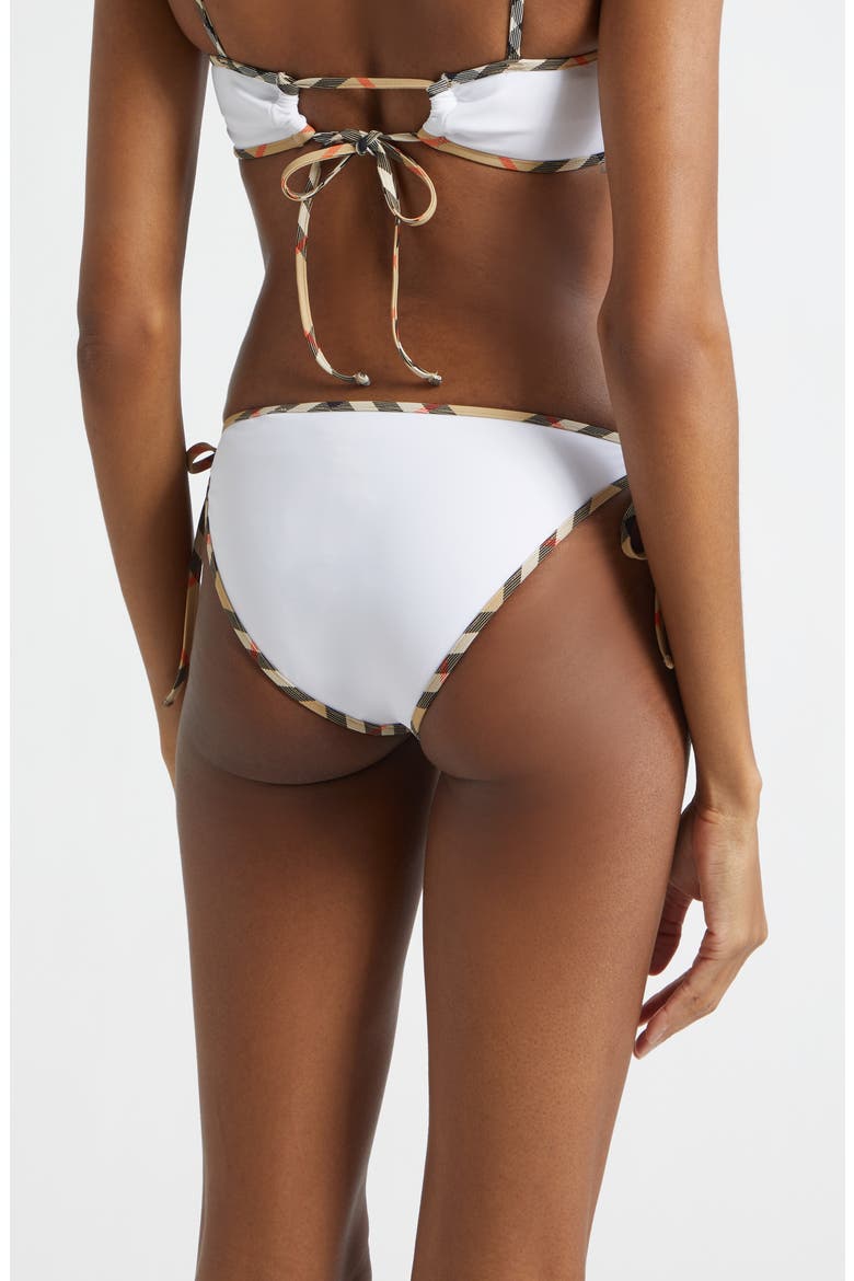 Starla Check Trim String Bikini Bottoms, Alternate, color, WHITE