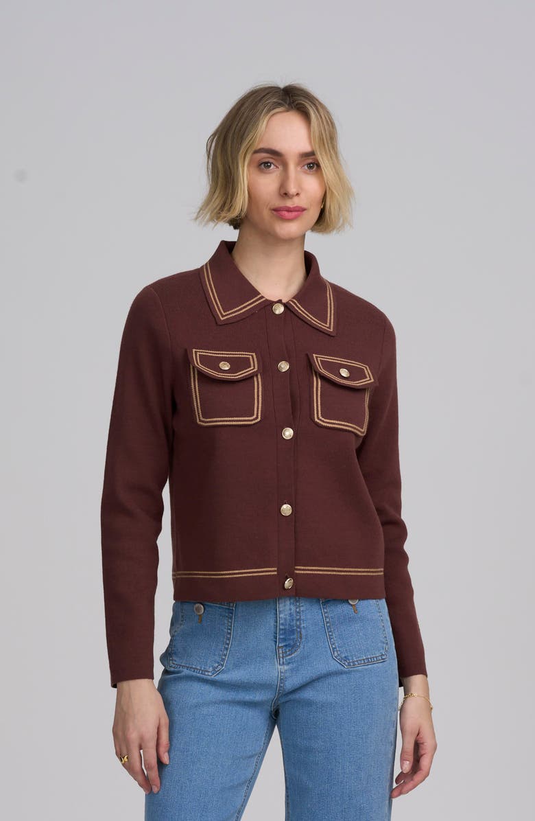 ELLE Collection Fine Gauge Western Cardigan, Main, color, Russet/Ivory