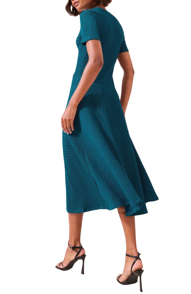 Friends Like These Decorative Button Drop Waist Midi Dress, Alternate, color, Teal Blue