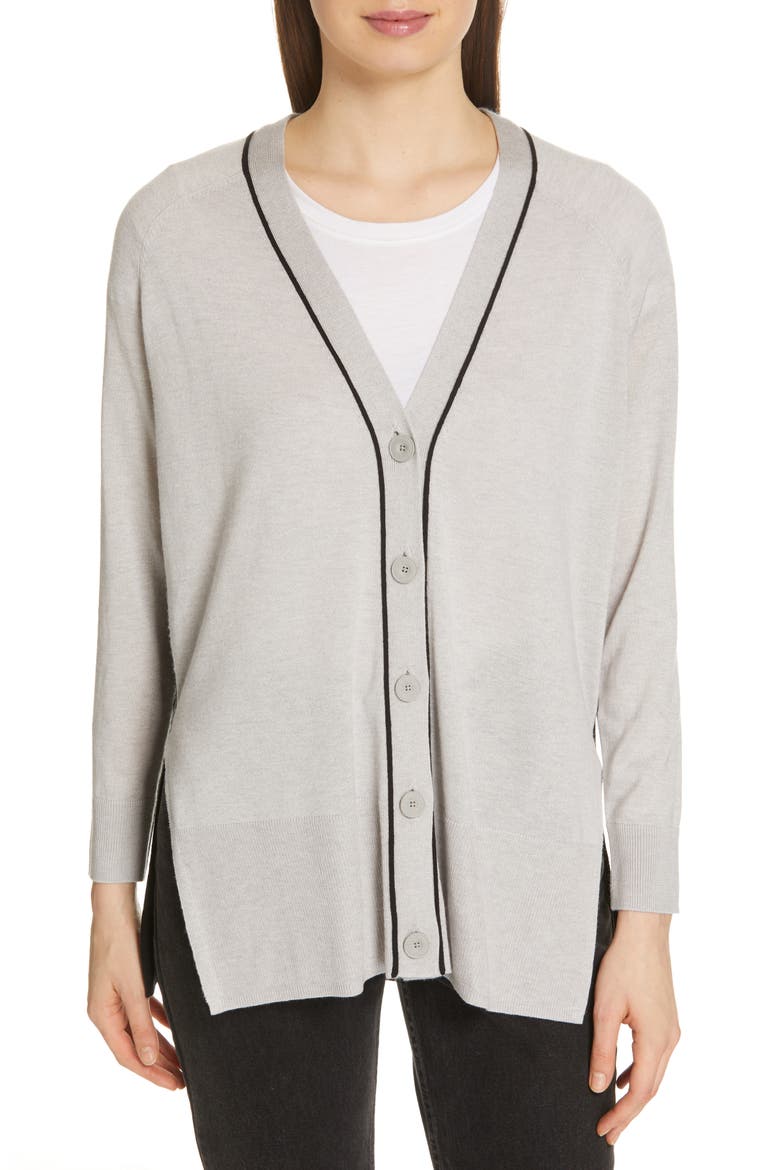 Spring Colorblock Silk, Wool & Cashmere Cardigan (Nordstrom Exclusive), Main, color, FOGGY BLACK COMBO