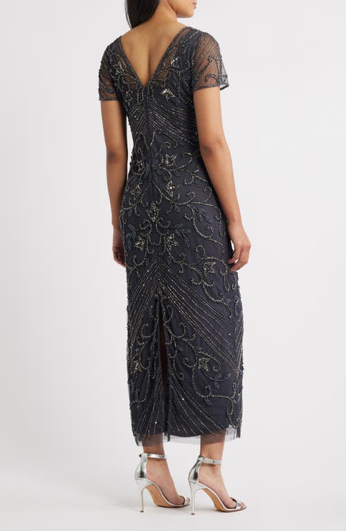 Pisarro Nights Beaded Mesh Column Gown In Brown