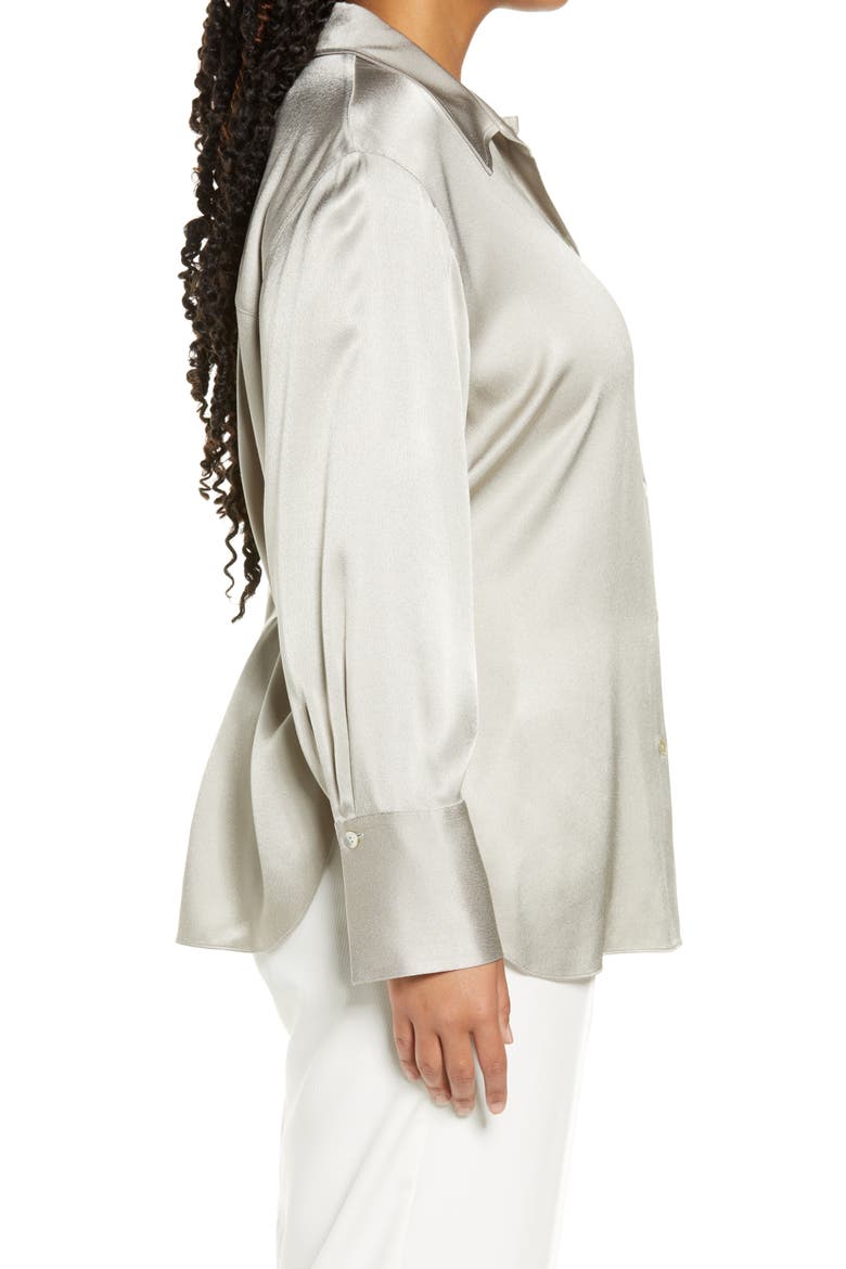 Relaxed Long Sleeve Satin Button-Up Shirt, Alternate, color, PEYOTE