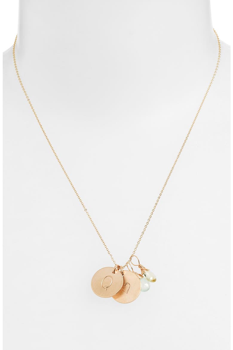 Aqua Chalcedony, Lemon Quartz, Initial & Heart 14k-Gold Fill Disc Necklace, Alternate, color, AQUA AND LEMON Q