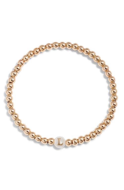 Nashelle Mother Of Pearl Initial Beaded Bracelet In Gold Fill L