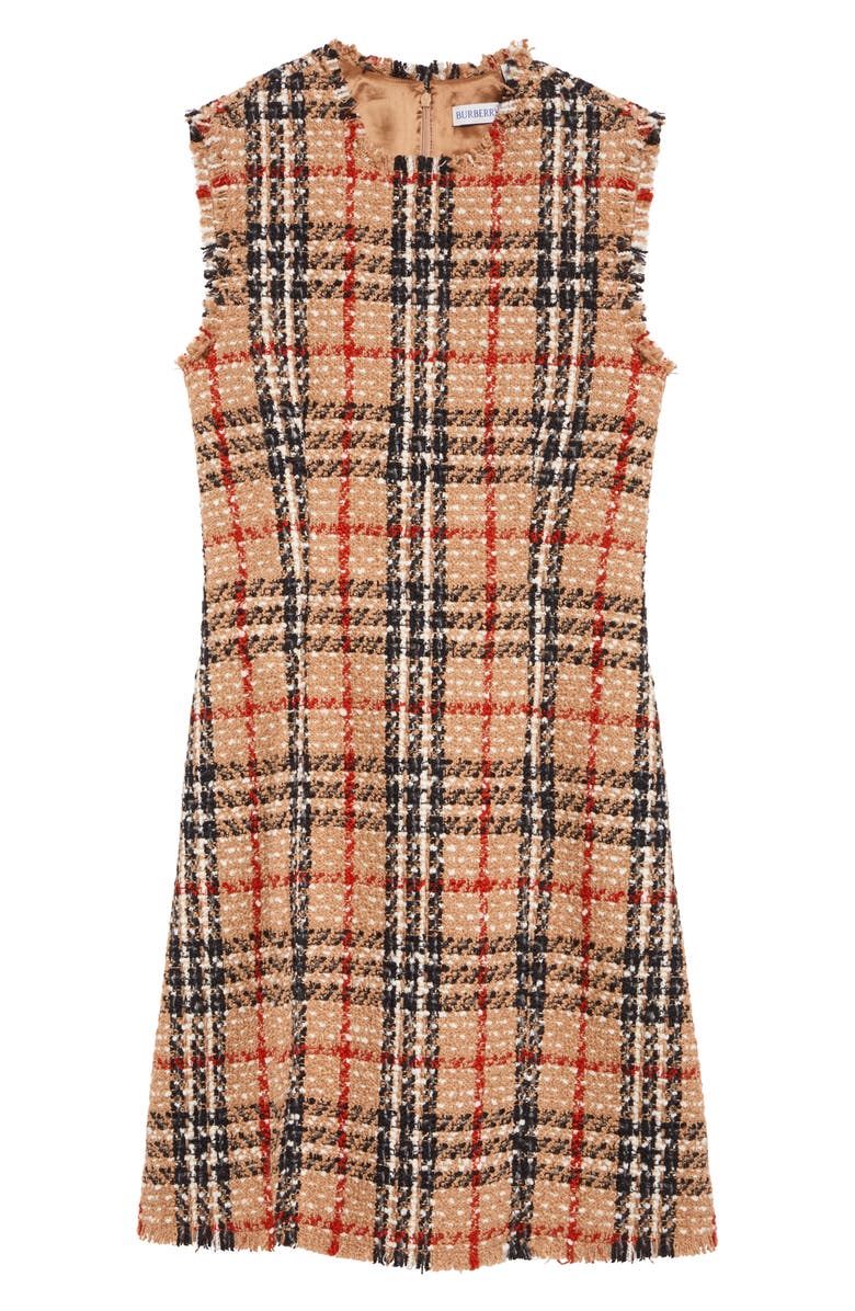 Burberry Abigail Sleeveless Check Tweed Bouclé Sheath Dress, Alternate, color, Sand Ip Check