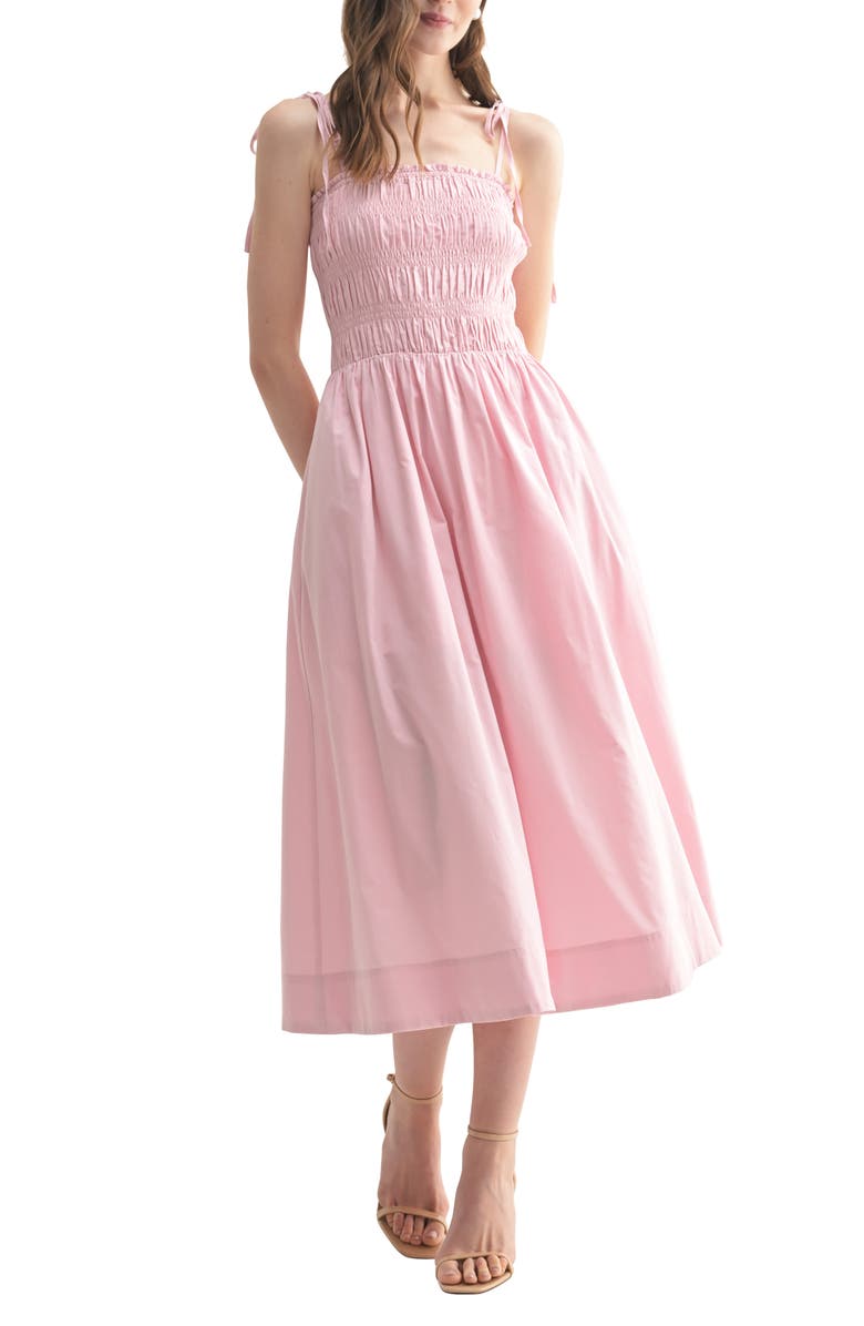 smocked a line dress DKNY Women's Sleeveless Smocked Midi A-Line Dress in Java