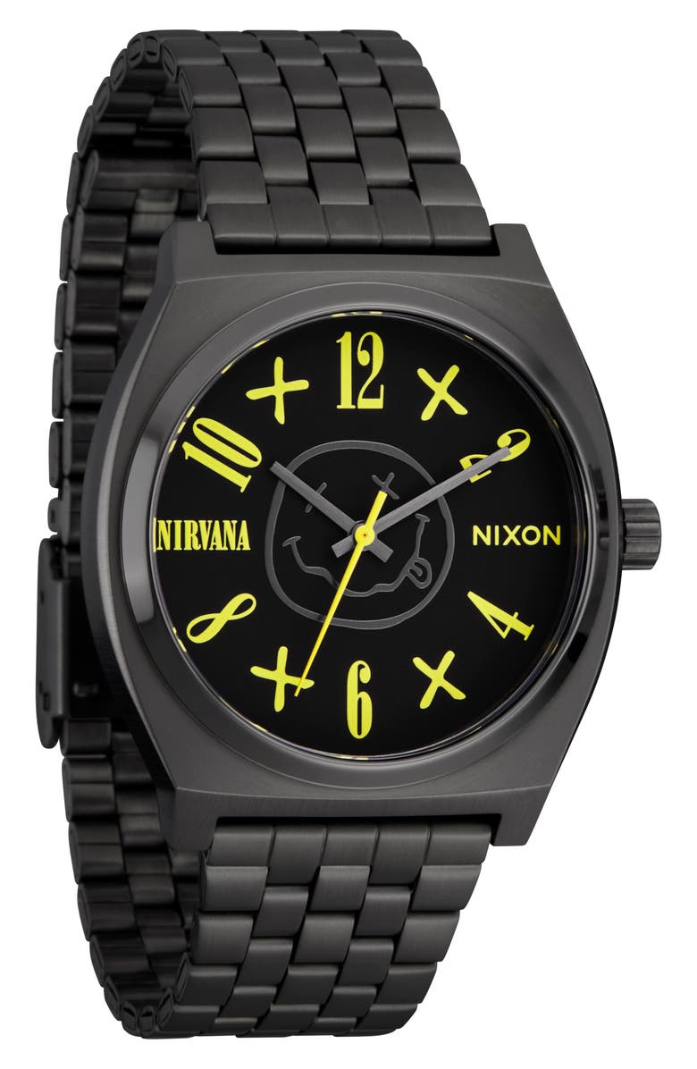 Nixon Nirvana Time Teller Bracelet Watch, 37mm, Alternate, color, Silver Nirvana Smiley Face