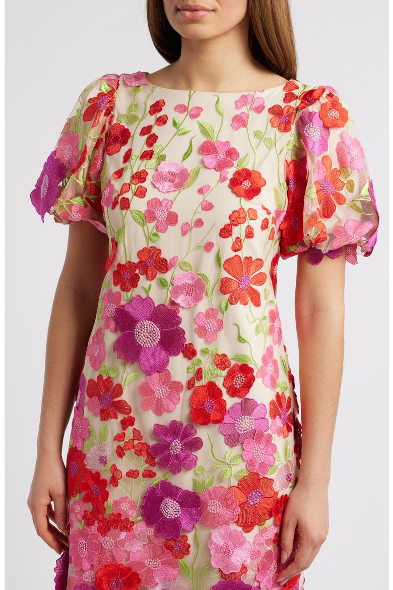 Floral Embroidered Puff Sleeve Cocktail Dress (Women) | Nordstrom