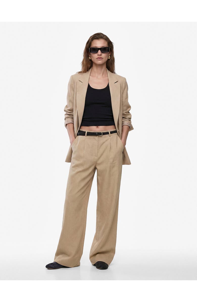 Koton Mid Rise Linen Blend Belted Trousers, Main, color, Khaki