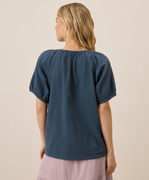 Pact Organic Cotton Coastal Double Gauze Boho Popover In Blue