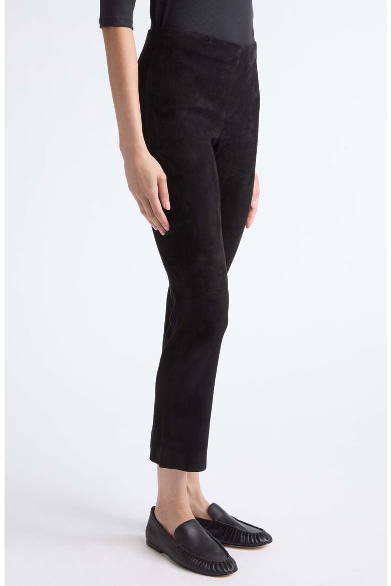 Lambskin Suede Crop Flare Leg Pants, Alternate, color, BLACK