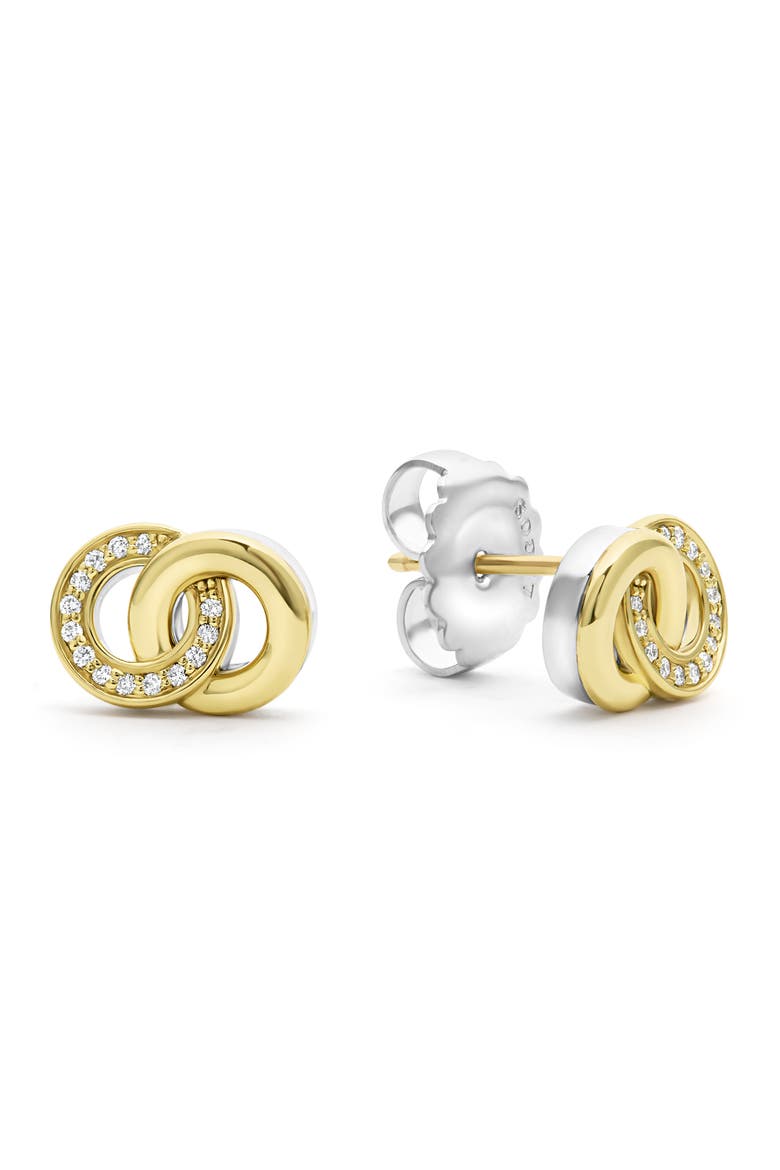 Signature Caviar Two-Tone Interlocking Diamond Stud Earrings, Alternate, color, TWO-TONE