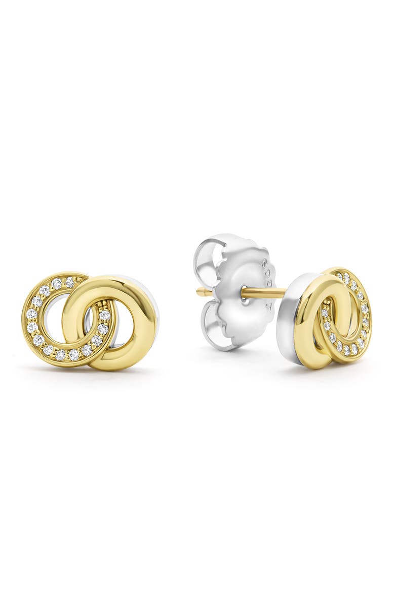 LAGOS Signature Caviar Two-Tone Interlocking Diamond Stud Earrings, Alternate, color, Two-Tone