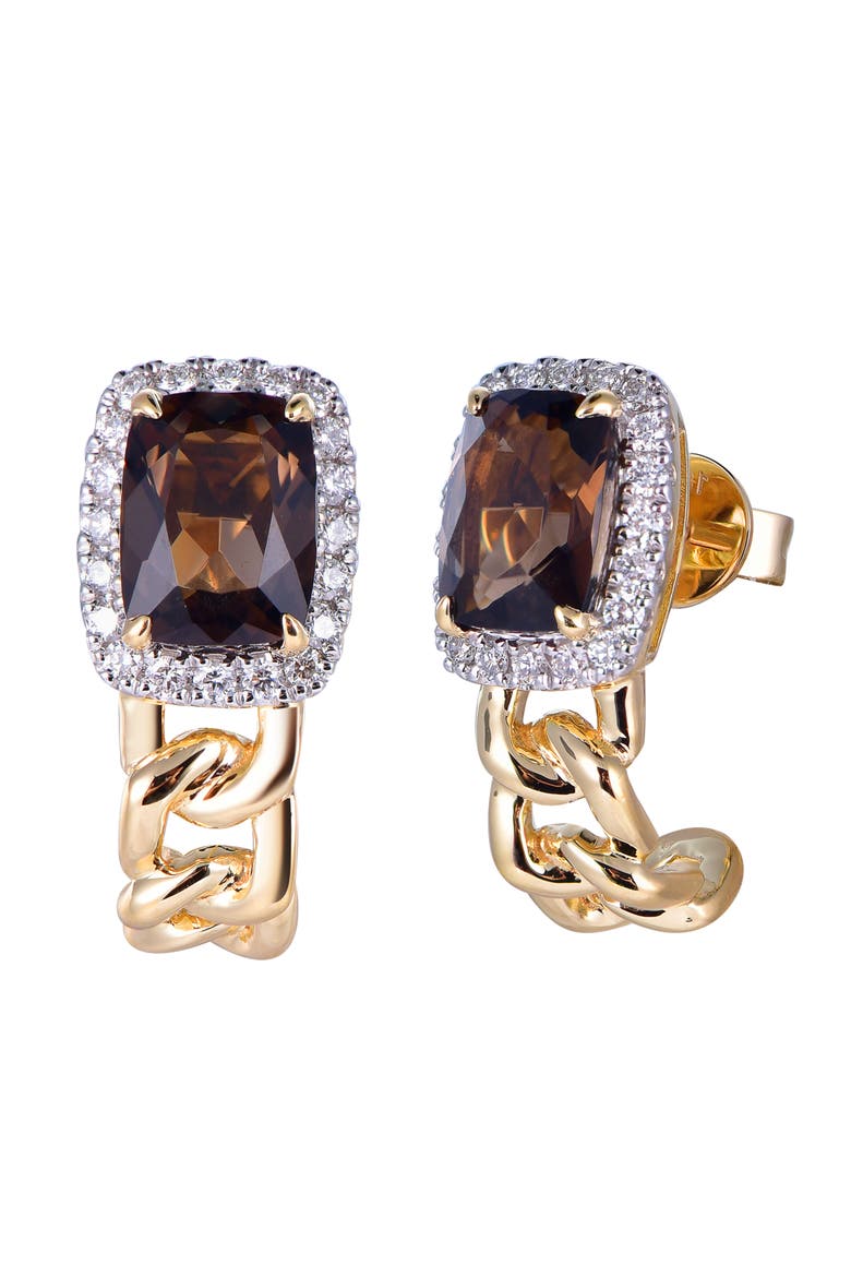 Smoky Quartz Earrings with Diamonds, Main, color, Brown