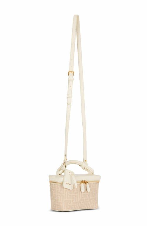 Balmain B-army Vanity Case In Monogrammed Canvas And Leather In Sand