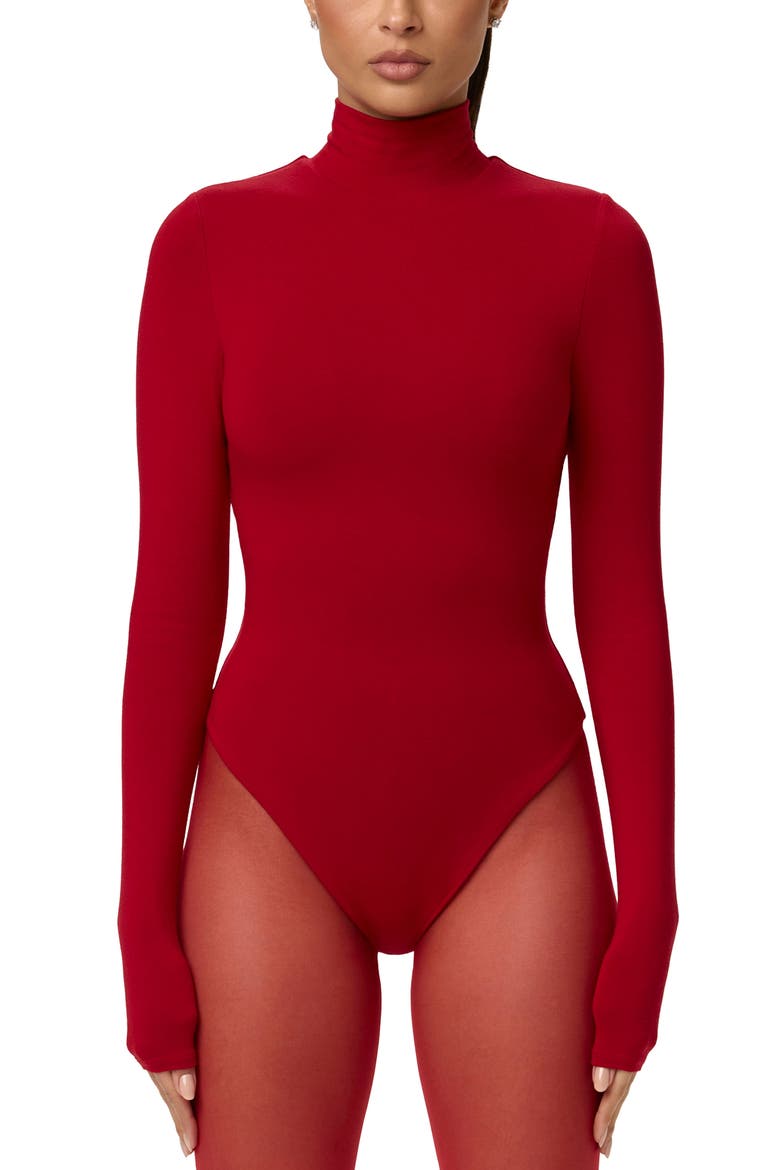 Butter Turtleneck Long Sleeve Bodysuit, Main, color, RUBY RED