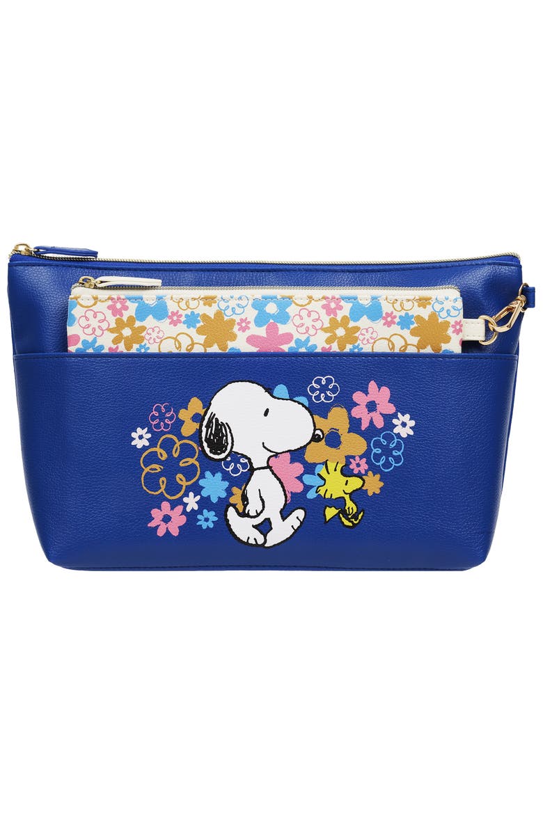 Snoopy & Woodstock Floral 2-in-1 Large Cosmetic Bag, Main, color, NAVY