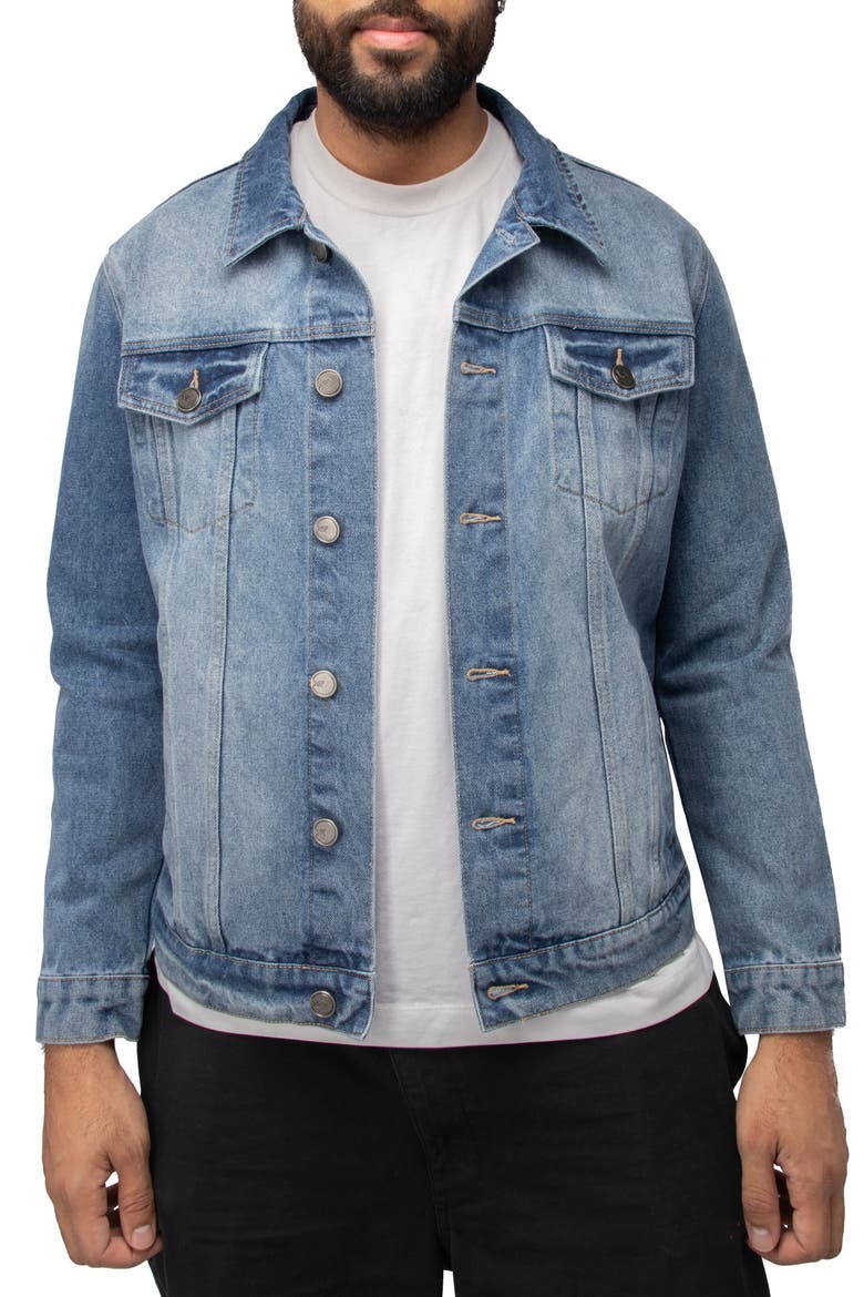 Skull Dollar Sign Patch Denim Jacket, Main, color, LIGHT BLUE