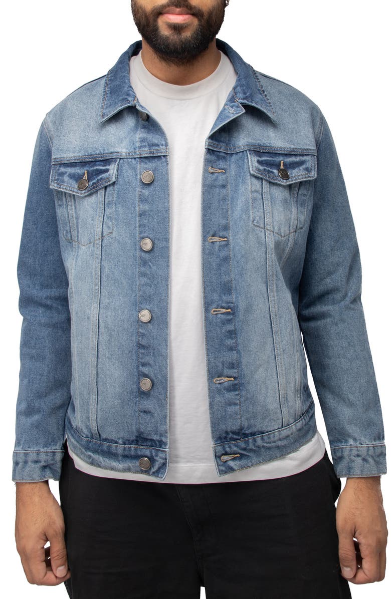 XRAY Skull Dollar Sign Patch Denim Jacket, Main, color, 