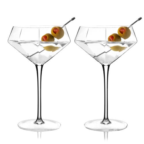 Viski Seneca Crystal Diamond Martini Glasses Set Of 2 In Clear