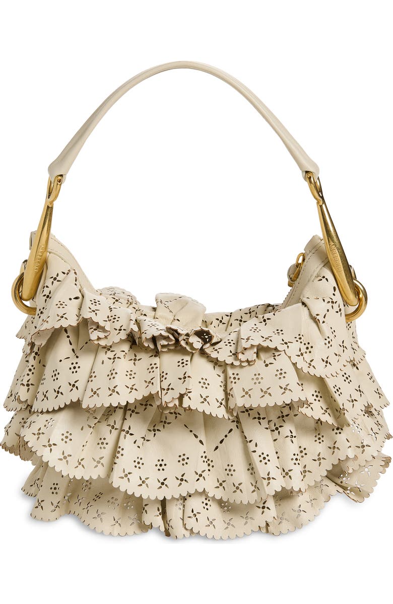Burberry Bridle Perforated Ruffles Shoulder Bag, Alternate, color, Soap