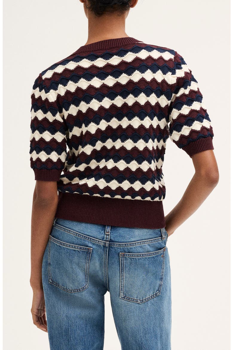 Puff Sleeve Crewneck Sweater, Alternate, color, SMOKED CLARET SCALLOP STRIPE