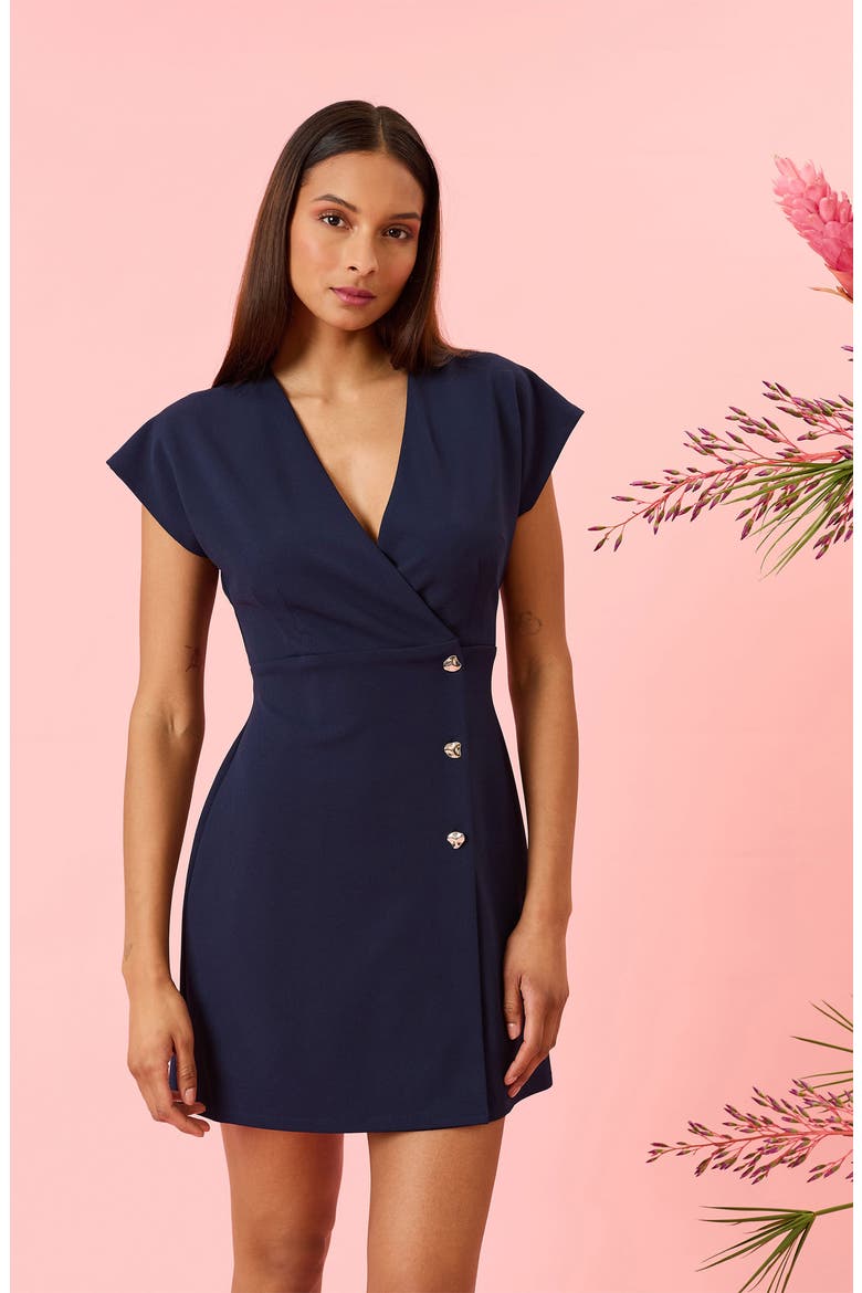 Cap Sleeve Button Front Minidress, Alternate, color, NAVY BLAZER