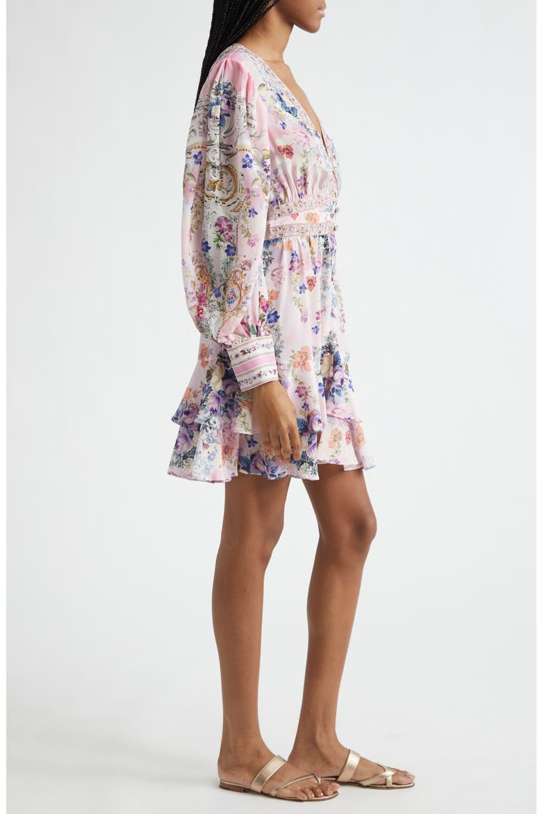 Palatial Pastels Crystal Embellished Long Sleeve Silk Dress, Alternate, color, PALATIAL PASTELS PALAPAST