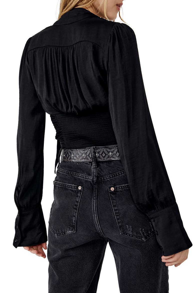 Meet Me There Ruched Button-Down Blouse, Alternate, color, BLACK