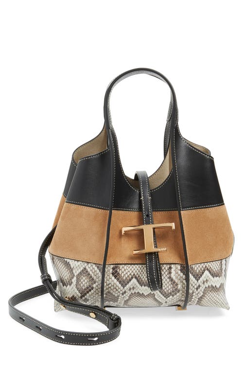 Tod's Mini T Timeless Shopping Bag Leather & Suede Tote in Nero/Kenia/Roccia at Nordstrom