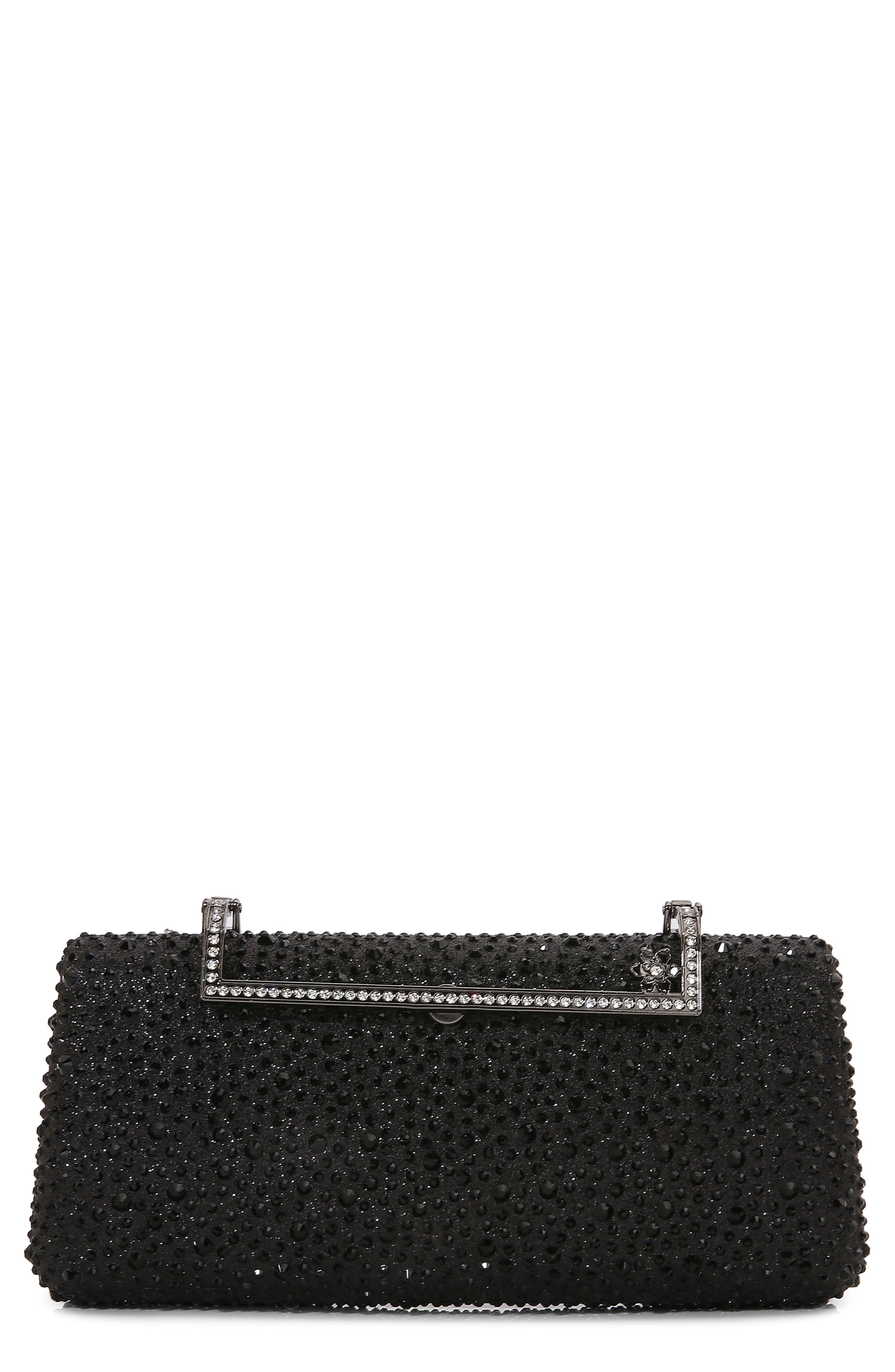 Rhinestone Elongated Snap Clutch, Main, color, BLACK