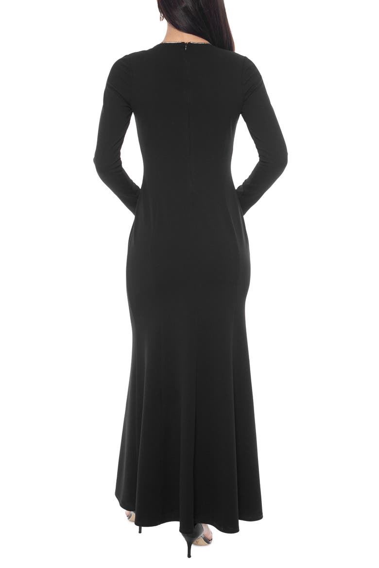 Rhinestone Trim Long Sleeve Gown, Alternate, color, BLACK