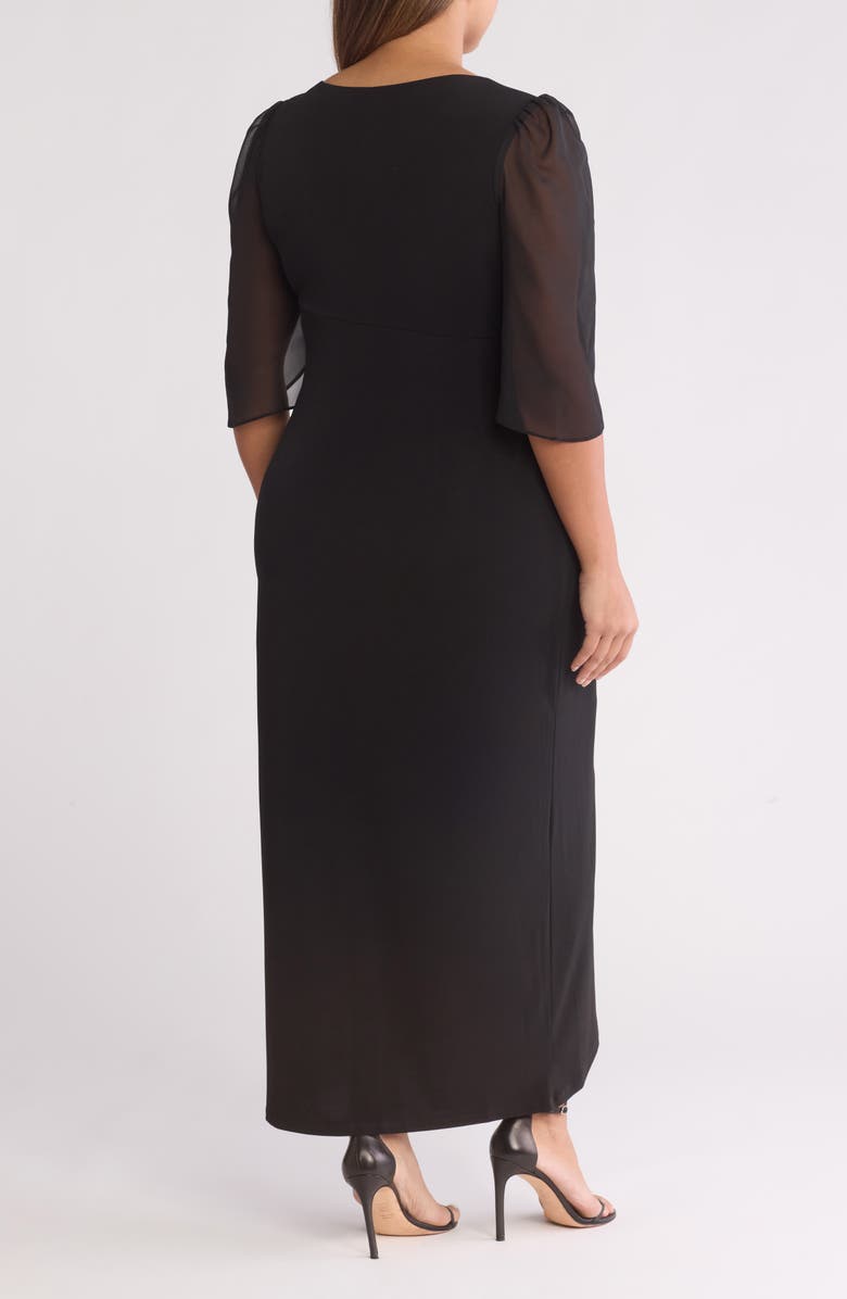 Connected Apparel Cape Sleeve Faux Wrap Dress, Alternate, color, Black