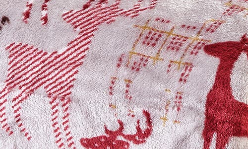 Luxury Home Tan Reindeer Plush Fleece Throw Blanket In Multi