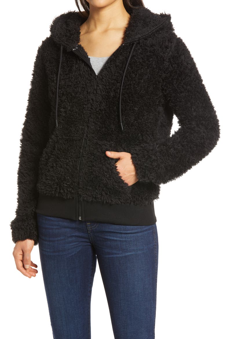 Ultrasoft Faux Fur Hoodie, Alternate, color, BLACK