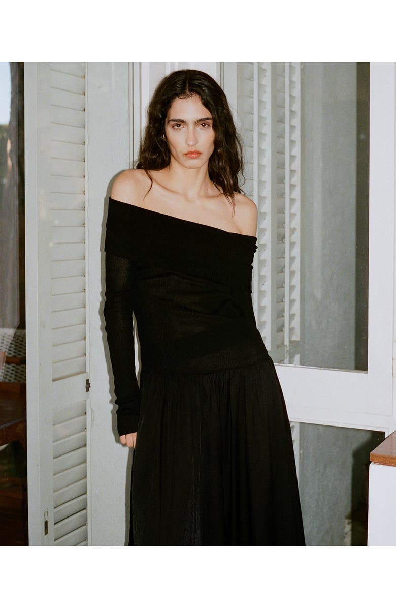 MANGO Off the Shoulder Long Sleeve Maxi Dress, Alternate, color, 