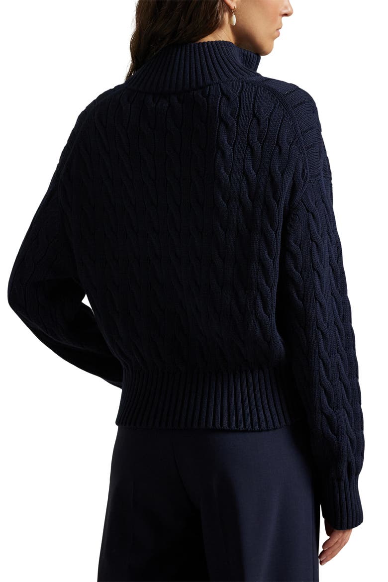 Cable Knit Cotton Polo Sweater, Alternate, color, BLUE