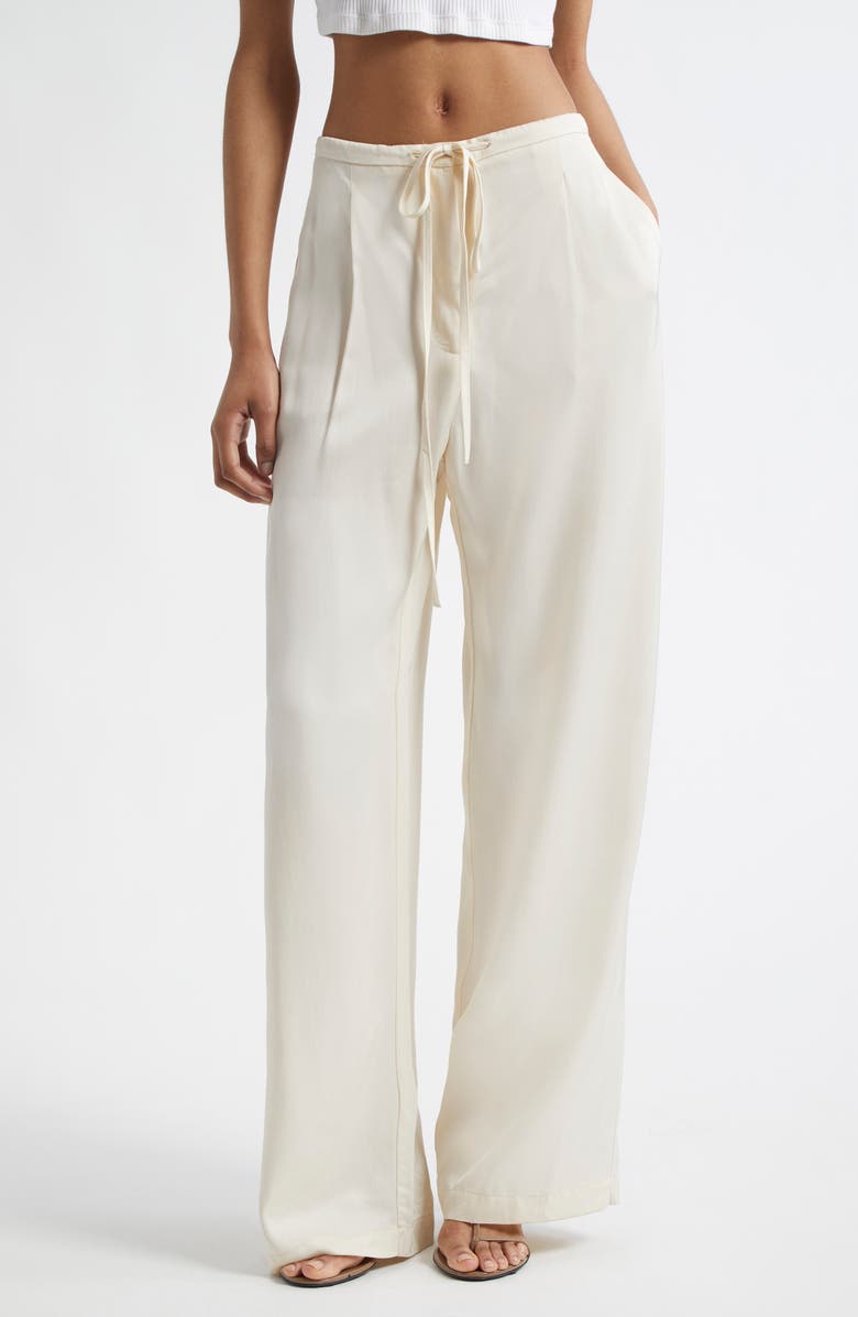 Róhe Relaxed Satin Drawstring Pants, Main, color, Pearl