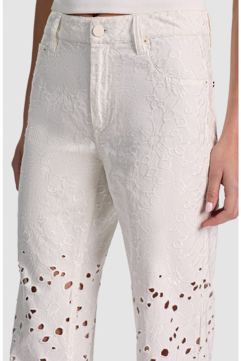 Chic High Waist Embroidered Eyelet Jeans, Alternate, color, OFF WHITE