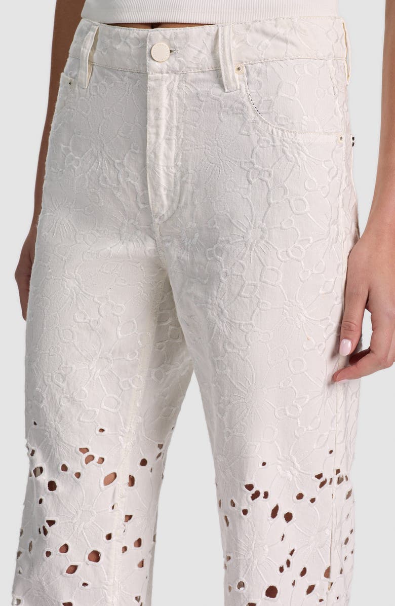 Alice + Olivia Chic High Waist Embroidered Eyelet Jeans, Alternate, color, Off White