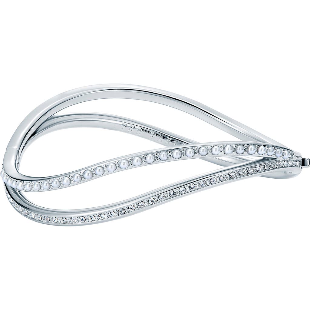 Ted Baker Wavie Faux Pearl & Crystal Hinged Bangle In Metallic