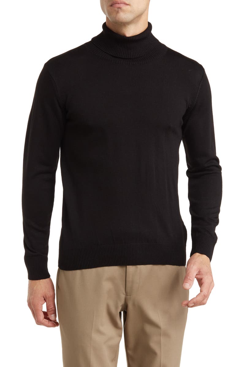 T.R. PREMIUM Tailored Recreation Wool & Cotton Blend Turtleneck, Main, color, Black