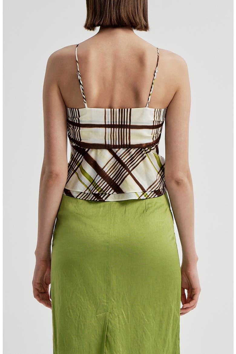 Hailey Plaid Tie Cotton Camisole, Alternate, color, BUTTER/ GANACHE
