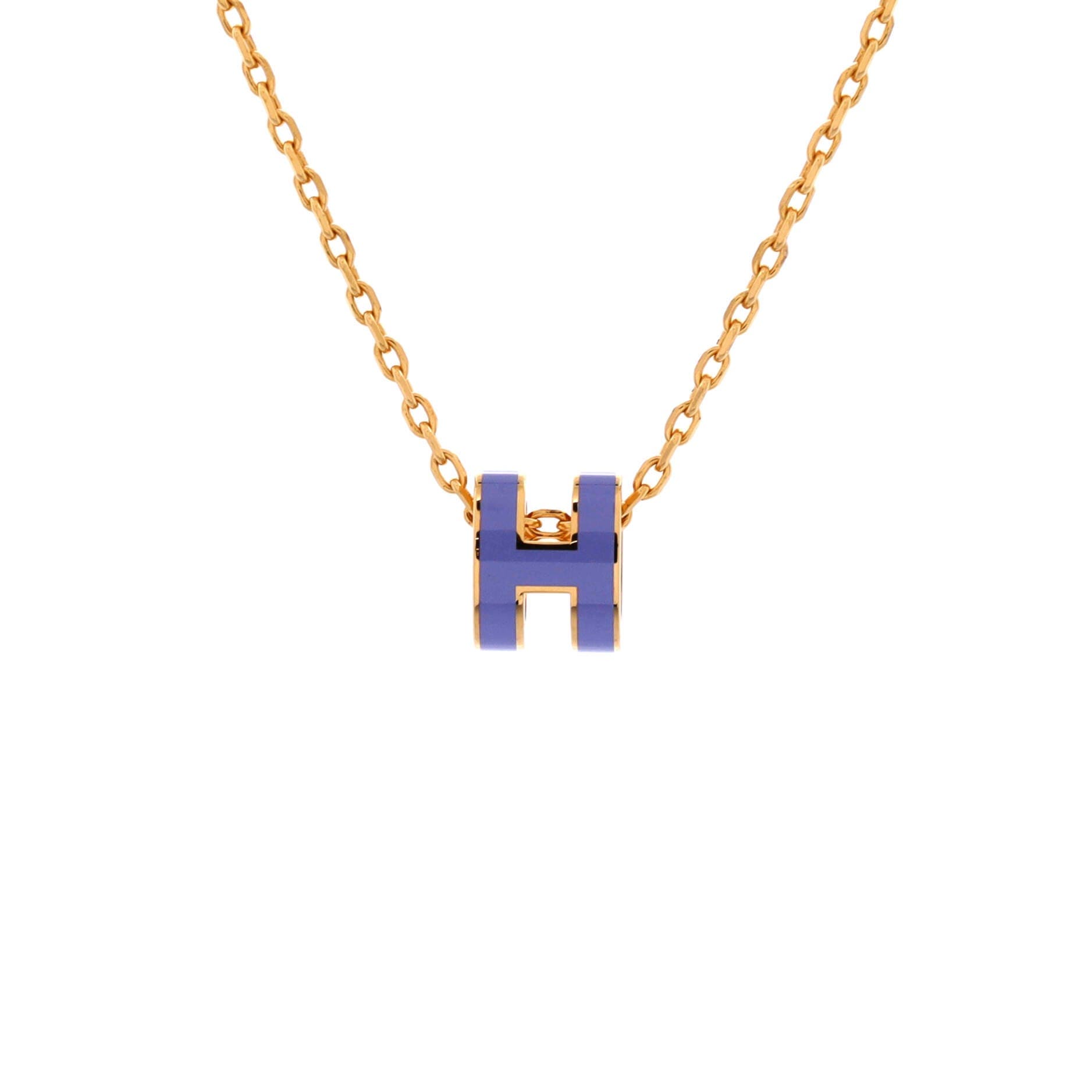 Pre-Owned Hermes Pop H Pendant Chain Necklace Metal and Enamel Mini, Main, color, Gold
