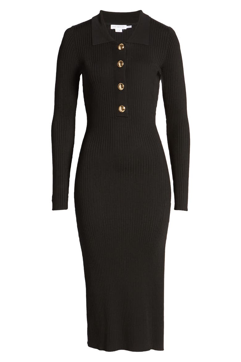 Long Sleeve Polo Midi Dress, Alternate, color, BLACK001
