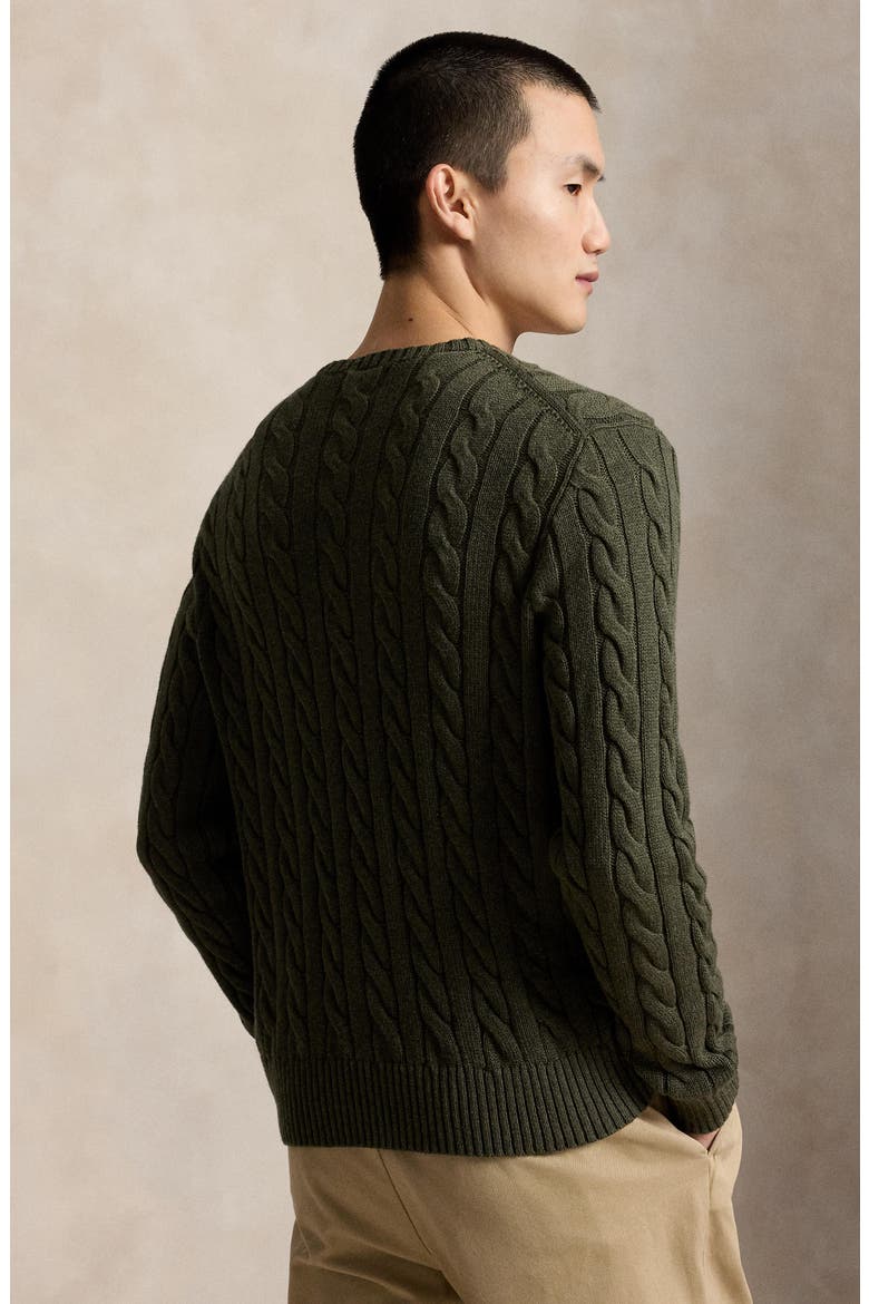 Cable Stitch Cotton Crewneck Sweater, Alternate, color, OLVHTHR